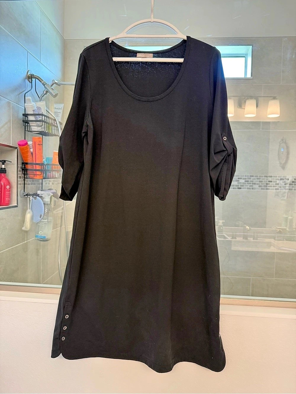 J.Jill Perfect Pima Roll-Tab Sleeve Tunic Black Large